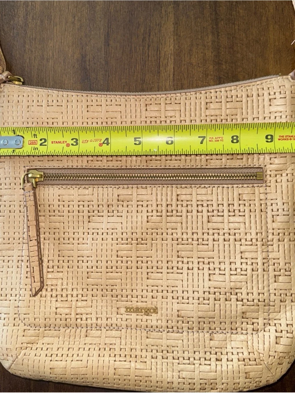 Margot New York Brown Woven Laser Cut Leather Crossbody Purse Women's Handbag